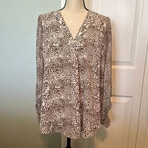Jodifl Brown Cream Animal Print Top Blouse Womens‎ Size Small Long Sleeve Flowy